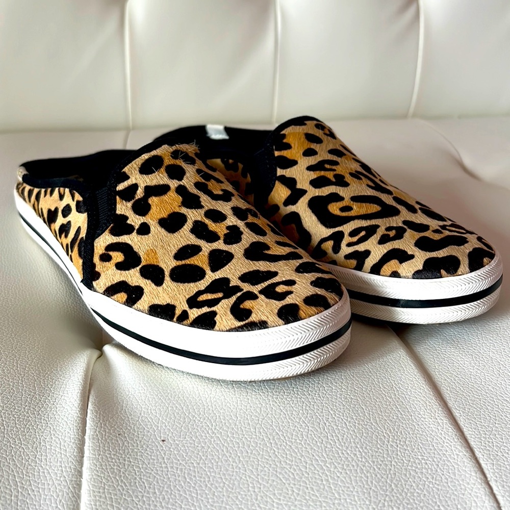 Kate Spade Keds Slides Leopard Cheetah Shoes Loafers 8.5 Pony Hair Slip on